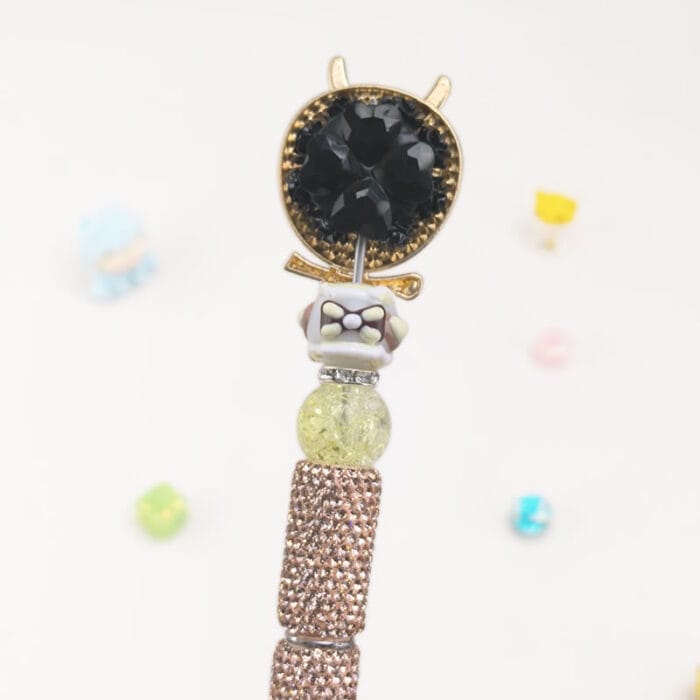 Golden Baby Owl Semi Rehinestone Pen - Image 2