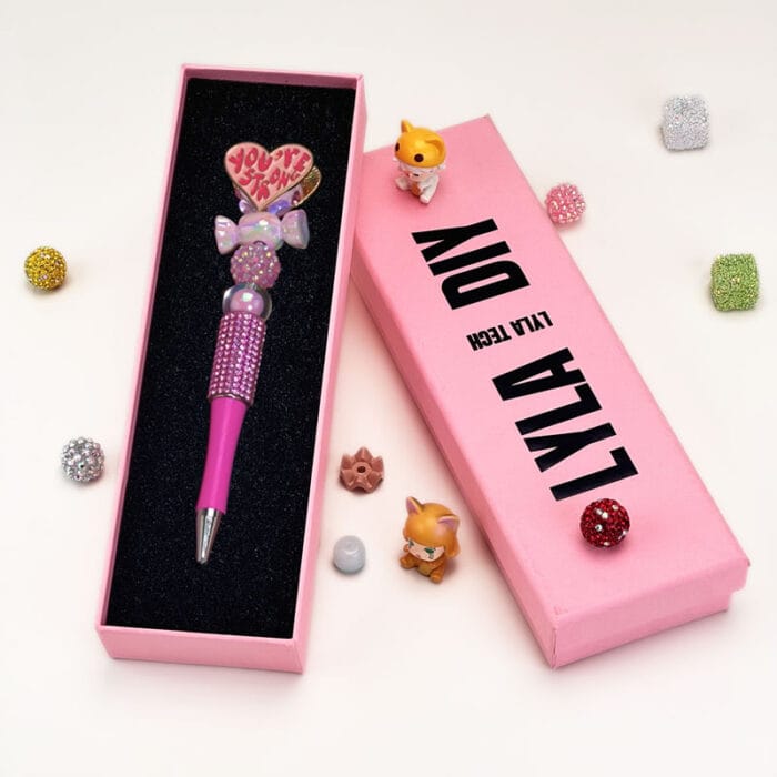 Heart Rose Pink Half Rhinestone Pen Vintage - Image 2