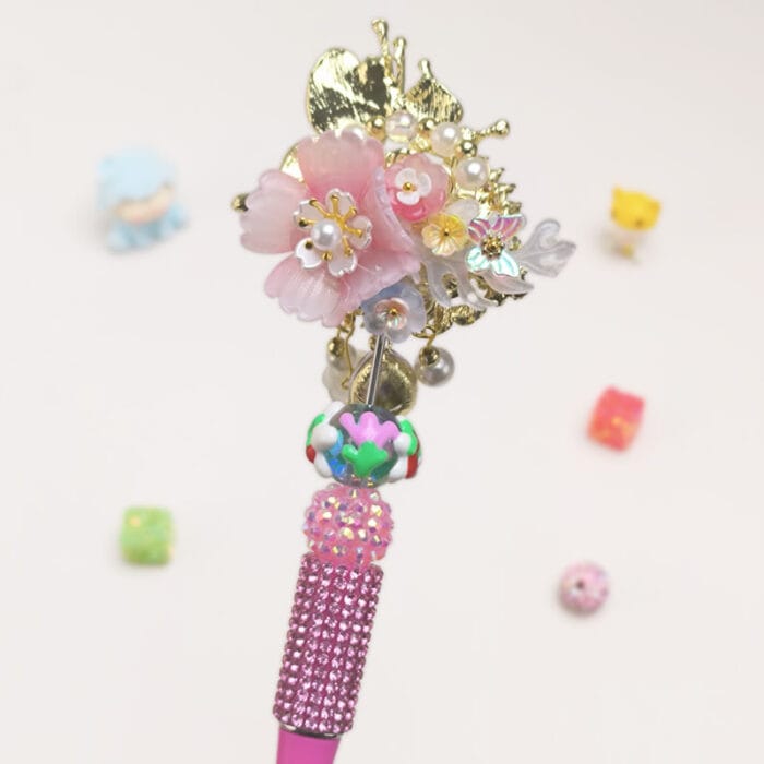 Heart Shaped Crystal With Butterfly Pink Half Rhinestone Pen Vintage - Image 2