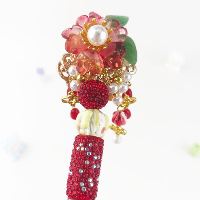 Vintage Red Fattonny Multi-functional Rehinestone Beaded Pen and Keychain - Image 3