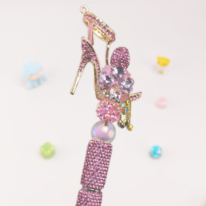 Pink Rhinestones High Heels Beadable Pen - Image 2