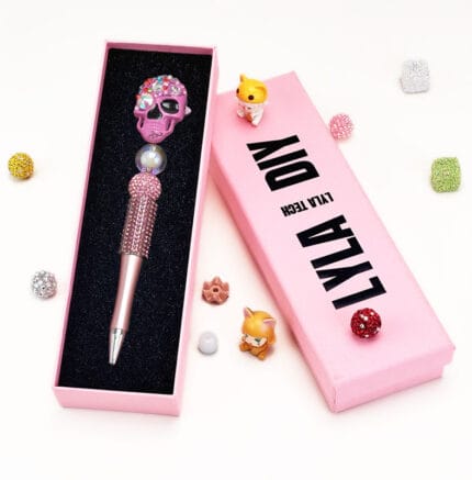 Pink Skull Half Rhinestone Pen Fancy - Image 3