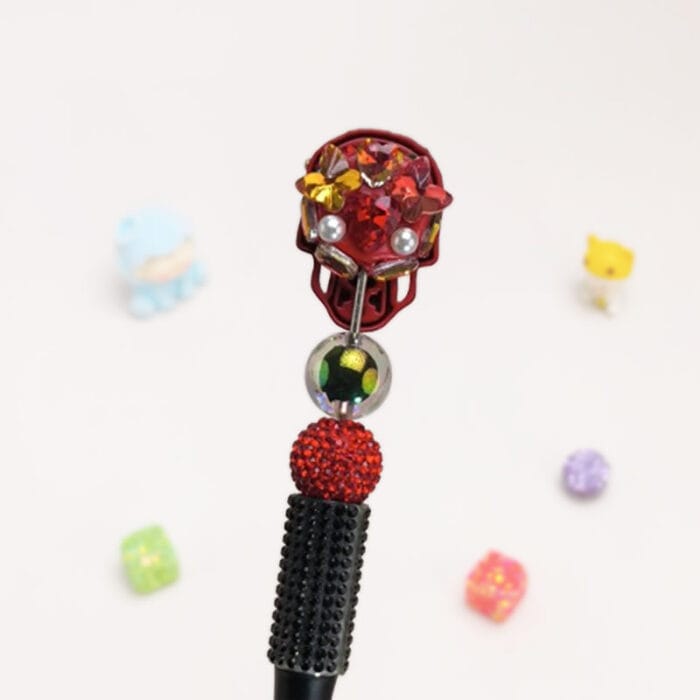 Red Skull Half Rhinestone Pen Fancy - Image 2