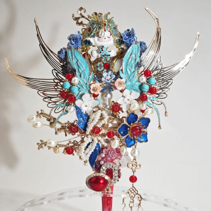 Red&Blue Onyx Style Gold Wing with Tassel Pen - Image 2