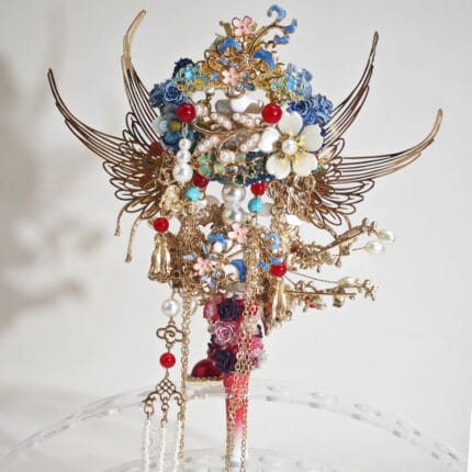 Red&Blue Onyx Style Gold Wing with Tassel Pen - Image 3