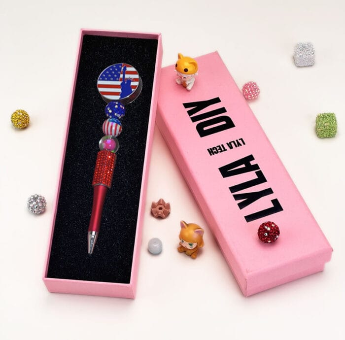 United States Flag Red Half Rhinestone Pen Vintage A - Image 2