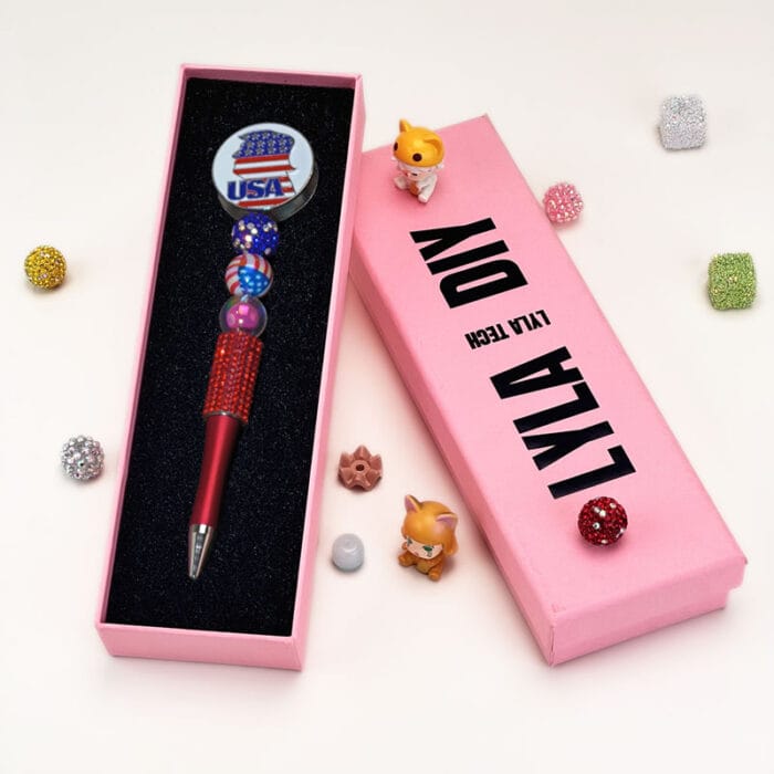 United States Flag Red Half Rhinestone Pen Vintage B - Image 2