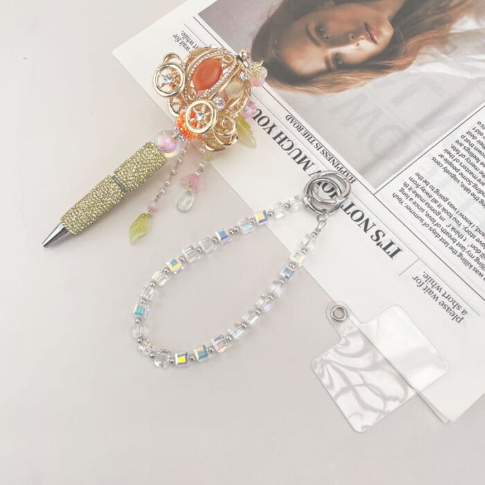 Vintage Orange Fattonny Multi-functional Rehinestone Beaded Pen and Keychain - Image 2