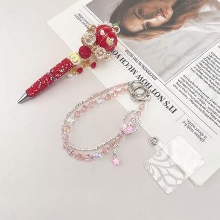 Vintage Red Fattonny Multi-functional Rehinestone Beaded Pen and Keychain - Image 4